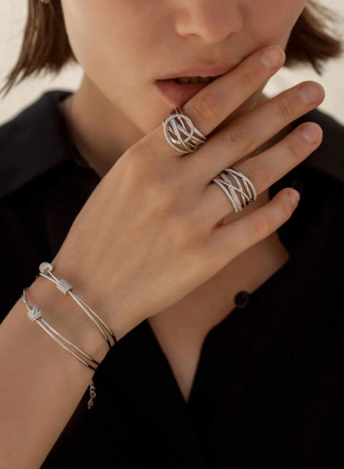 Anillos Anchos | Anillos Circonitas | LINEARGENT Anillos anchos diseño de múltiples carriles con circonitas