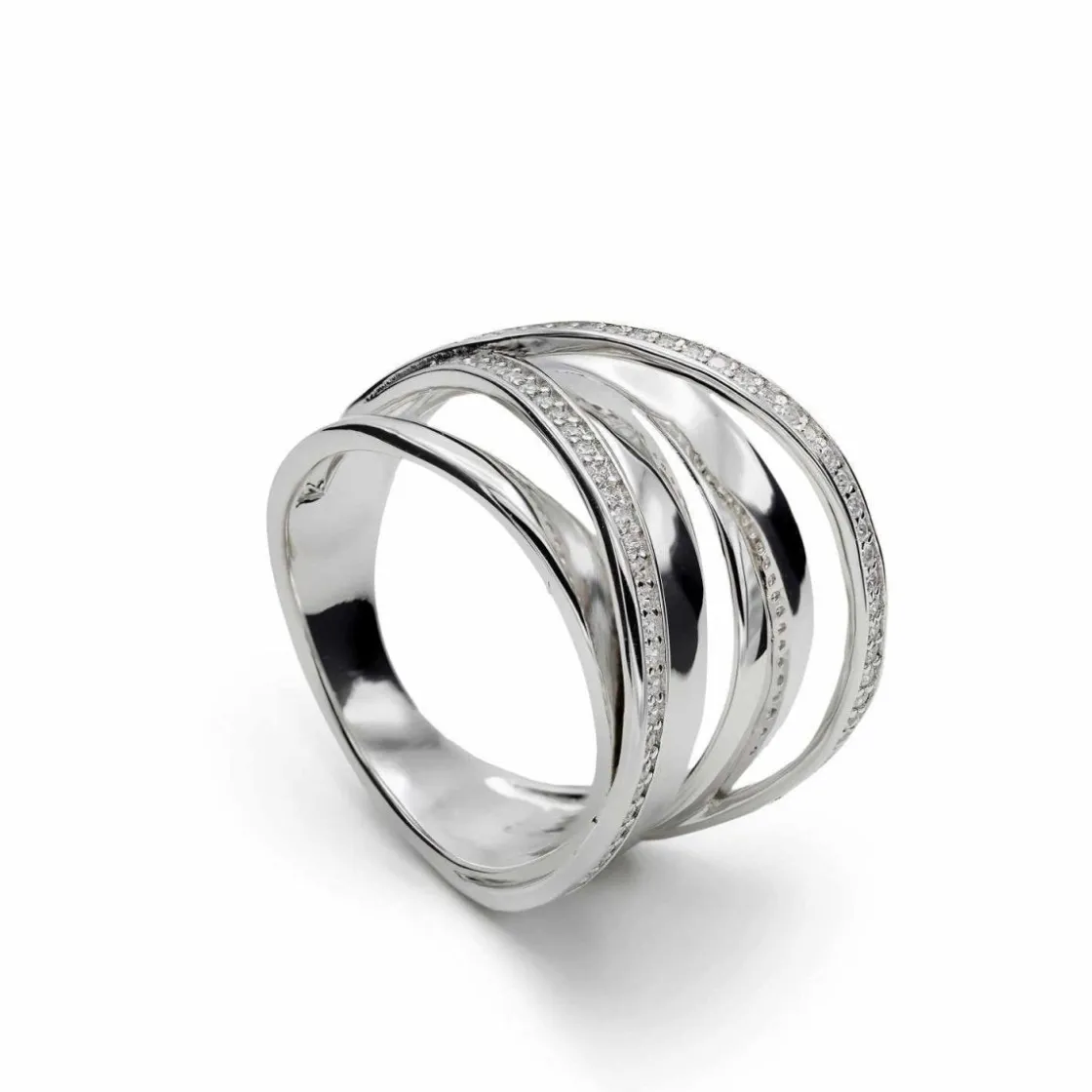 Anillos Anchos | Anillos Grandes | LINEARGENT Anillos anchos diseño de múltiples raíles con circonitas