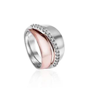 Anillos Anchos | Anillos Grandes | LINEARGENT Anillos anchos diseño de tres carriles irregulares y circonitas