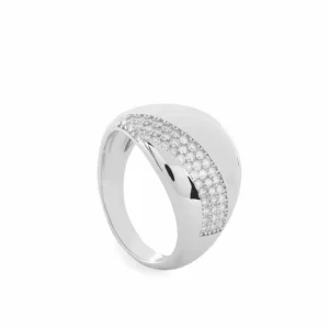 Anillos Grandes | Anillos Circonitas | LINEARGENT Anillos anchos diseño diagonal con carril de circonitas