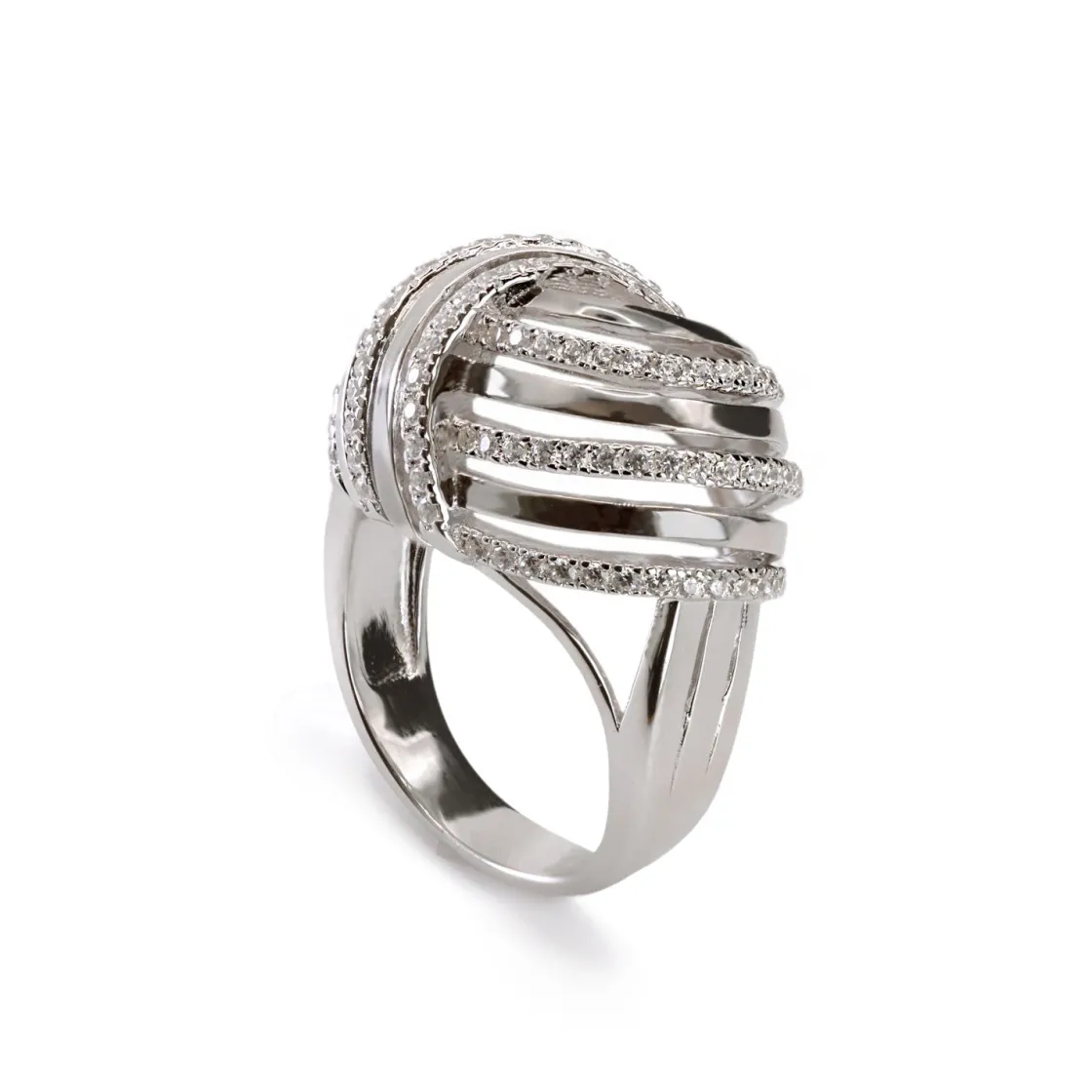 Anillos Especiales | Anillos Grandes | LINEARGENT Anillos anchos diseño raíles cruzados con circonitas