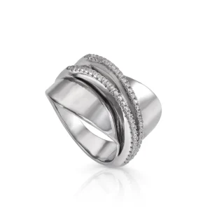 Anillos Anchos | Anillos Grandes | LINEARGENT Anillos anchos formados por cuatro carriles y circonitas