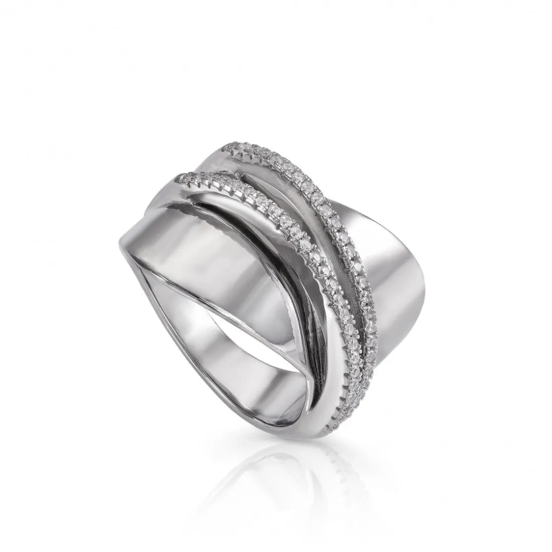Anillos Anchos | Anillos Grandes | LINEARGENT Anillos anchos formados por cuatro carriles y circonitas