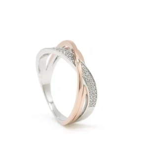Anillos Bicolor | LINEARGENT Anillos bicolor baño rosa con entrecruzado de circonitas