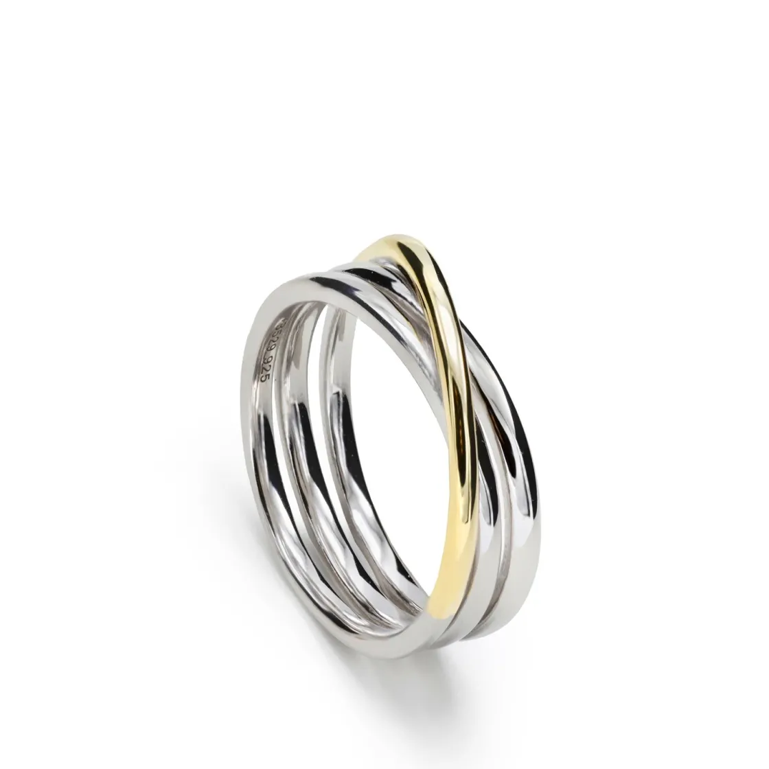 Anillos Bicolor | LINEARGENT Anillos bicolor de plata diseño triple raíl cruzado