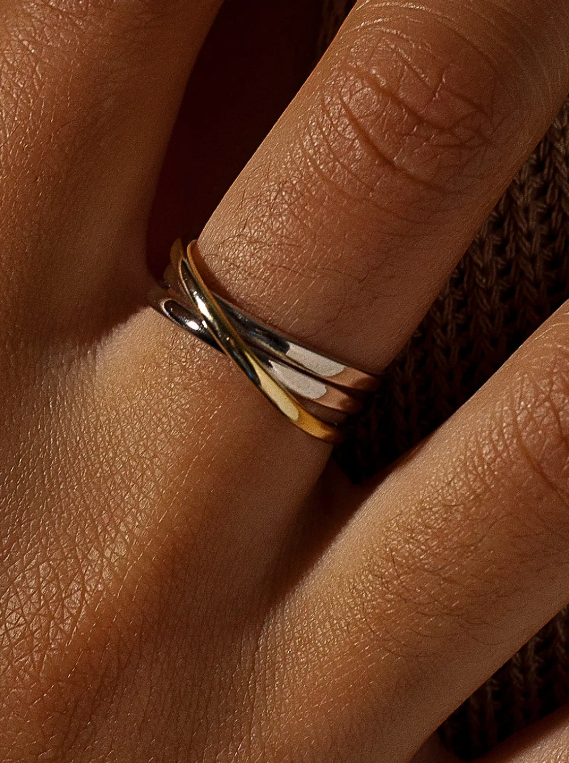 Anillos Bicolor | LINEARGENT Anillos bicolor de plata diseño triple raíl cruzado