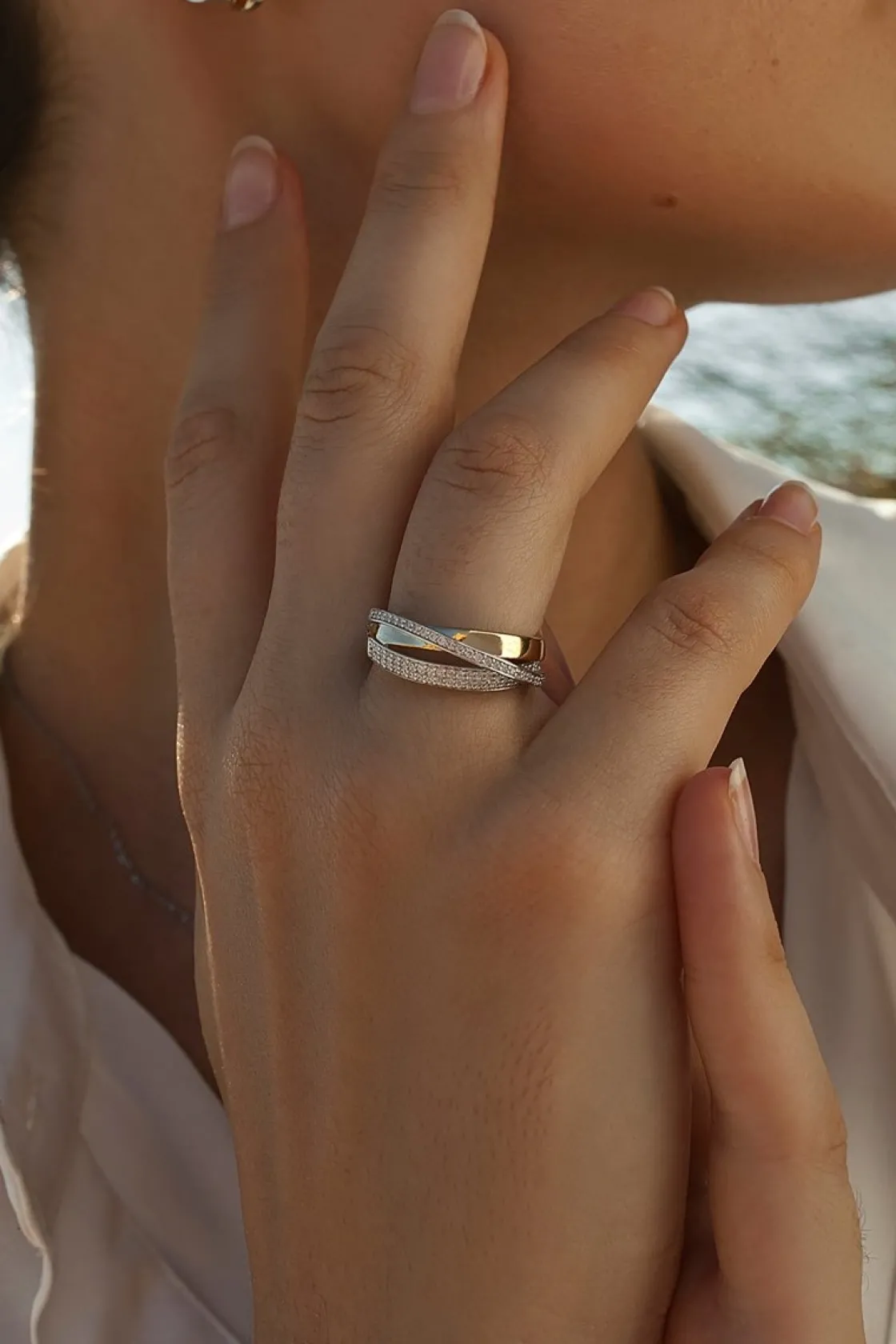 Anillos Bicolor | LINEARGENT Anillos circonitas de plata bandas de circonitas cruzadas