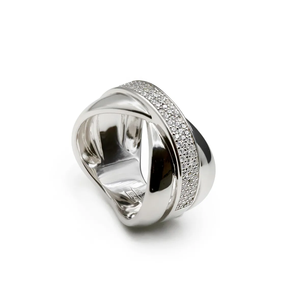 Anillos Anchos | Anillos Grandes | LINEARGENT Anillos circonitas de plata con diseño de cruz