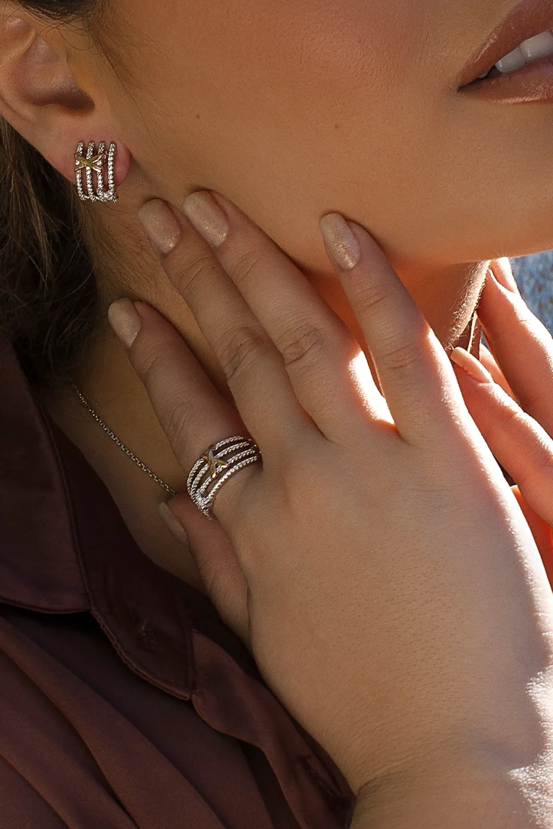Anillos Bicolor | Anillos Circonitas | LINEARGENT Anillos circonitas de plata con grapa cruzada