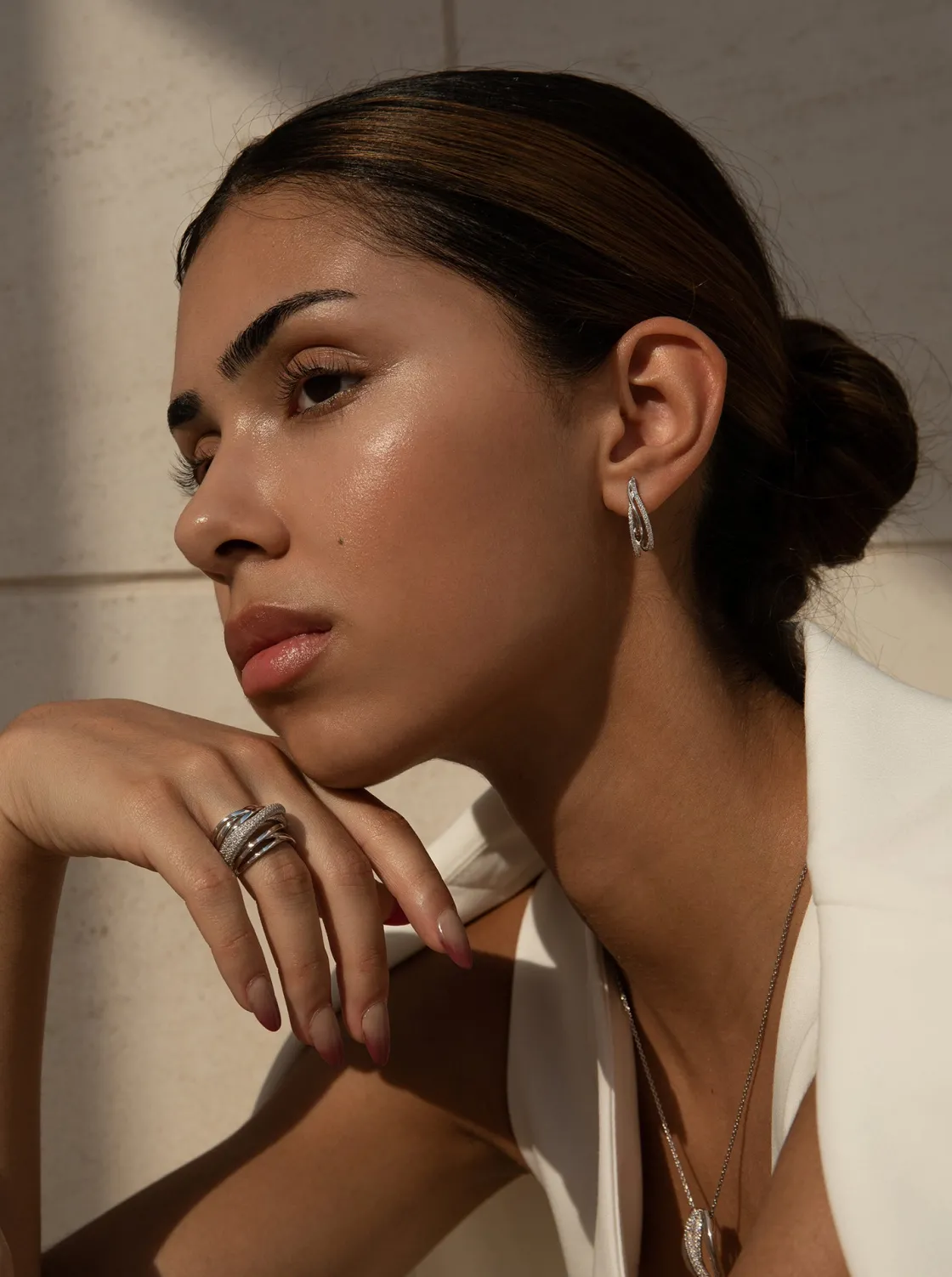 Anillos Grandes | LINEARGENT Anillos circonitas de plata con varios raíles de circonita y plata lisa