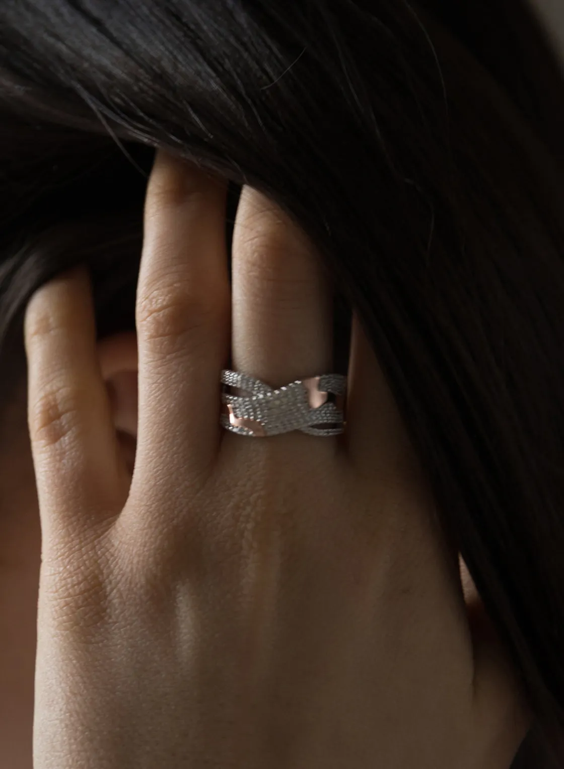 Anillos Bicolor | Anillos Circonitas | LINEARGENT Anillos circonitas de plata diseño bicolor cruzado