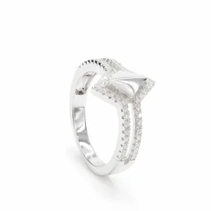 Anillos Circonitas | LINEARGENT Anillos circonitas diseño de dos carriles y rombo central