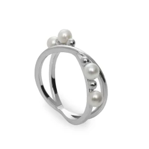 Anillos Con Perlas | LINEARGENT Anillos con perlas con doble raíl cruzado