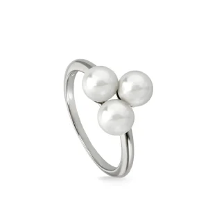 Anillos Pequeños | Anillos Con Perlas | LINEARGENT Anillos con perlas de plata diseño clásico con tres perlas