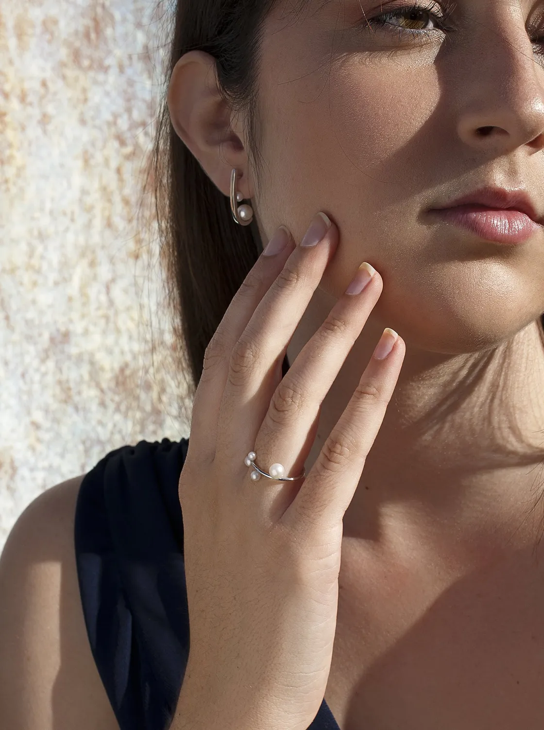 Anillos Con Perlas | LINEARGENT Anillos con perlas de plata diseño de cuatro perlas