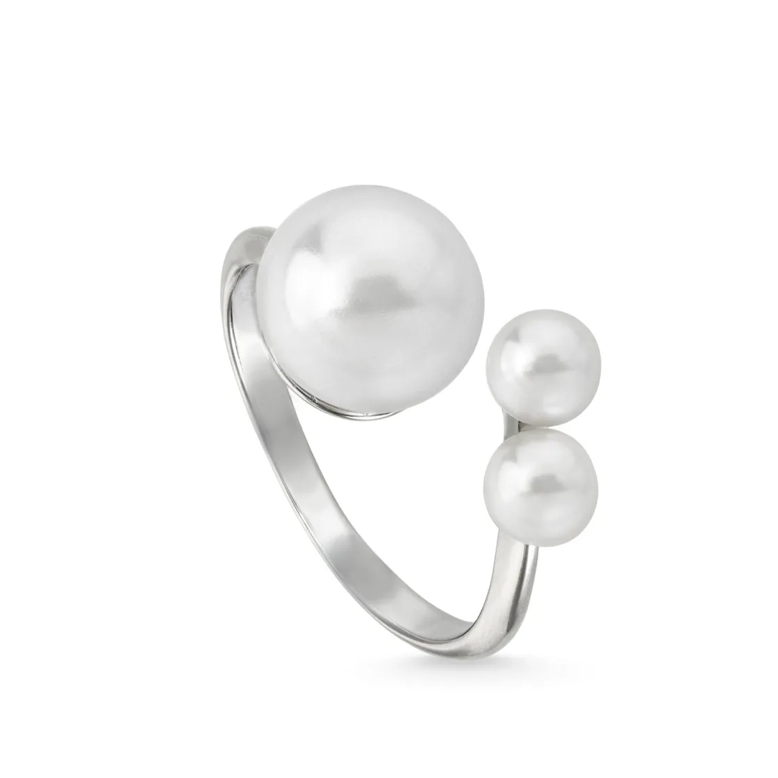 Anillos Pequeños | Anillos Con Perlas | LINEARGENT Anillos con perlas de plata diseño triple perla abierto