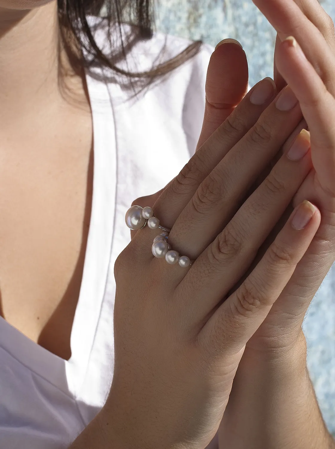 Anillos Pequeños | Anillos Con Perlas | LINEARGENT Anillos con perlas de plata diseño triple perla abierto