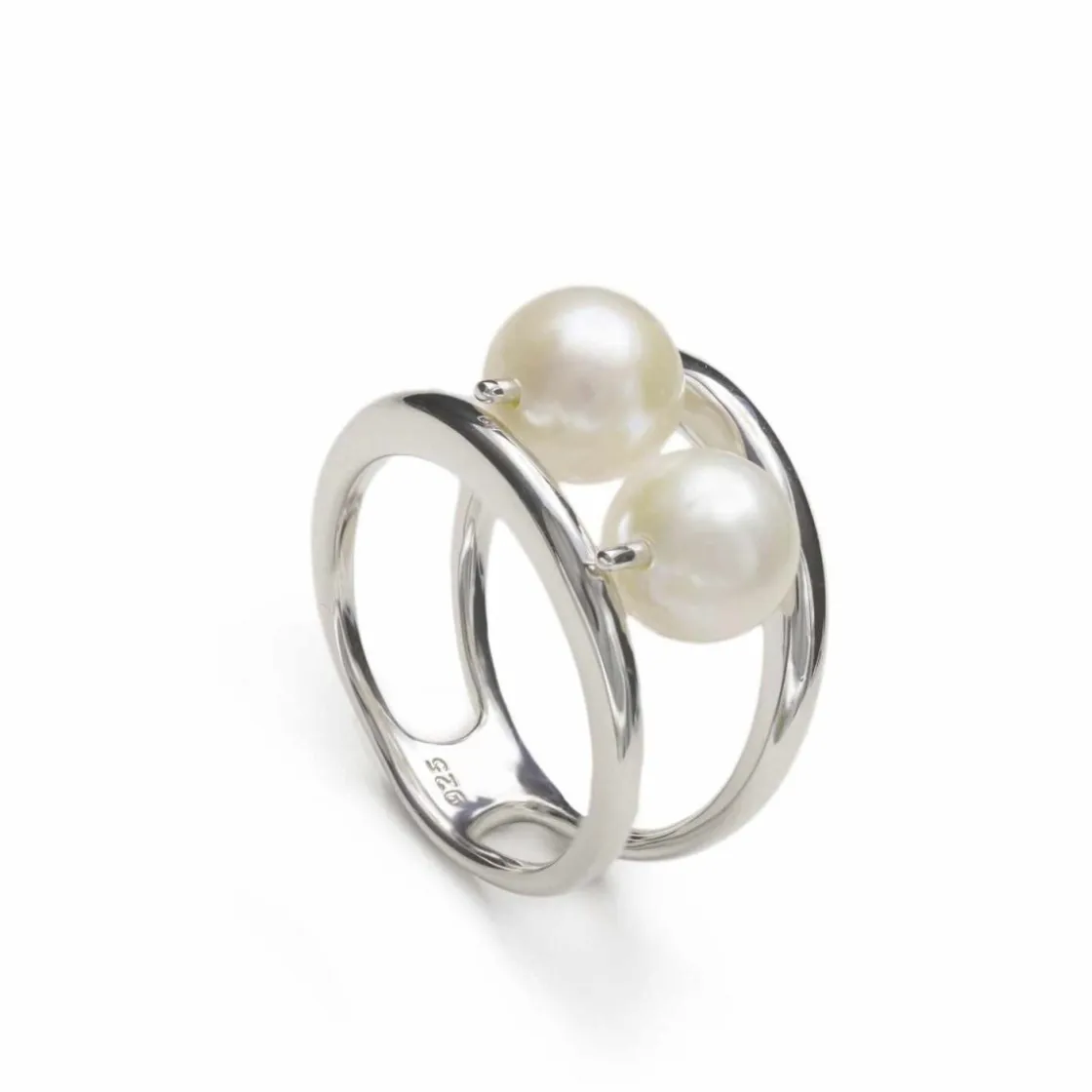 Anillos Con Perlas | LINEARGENT Anillos con perlas de plata lisa diseño doble