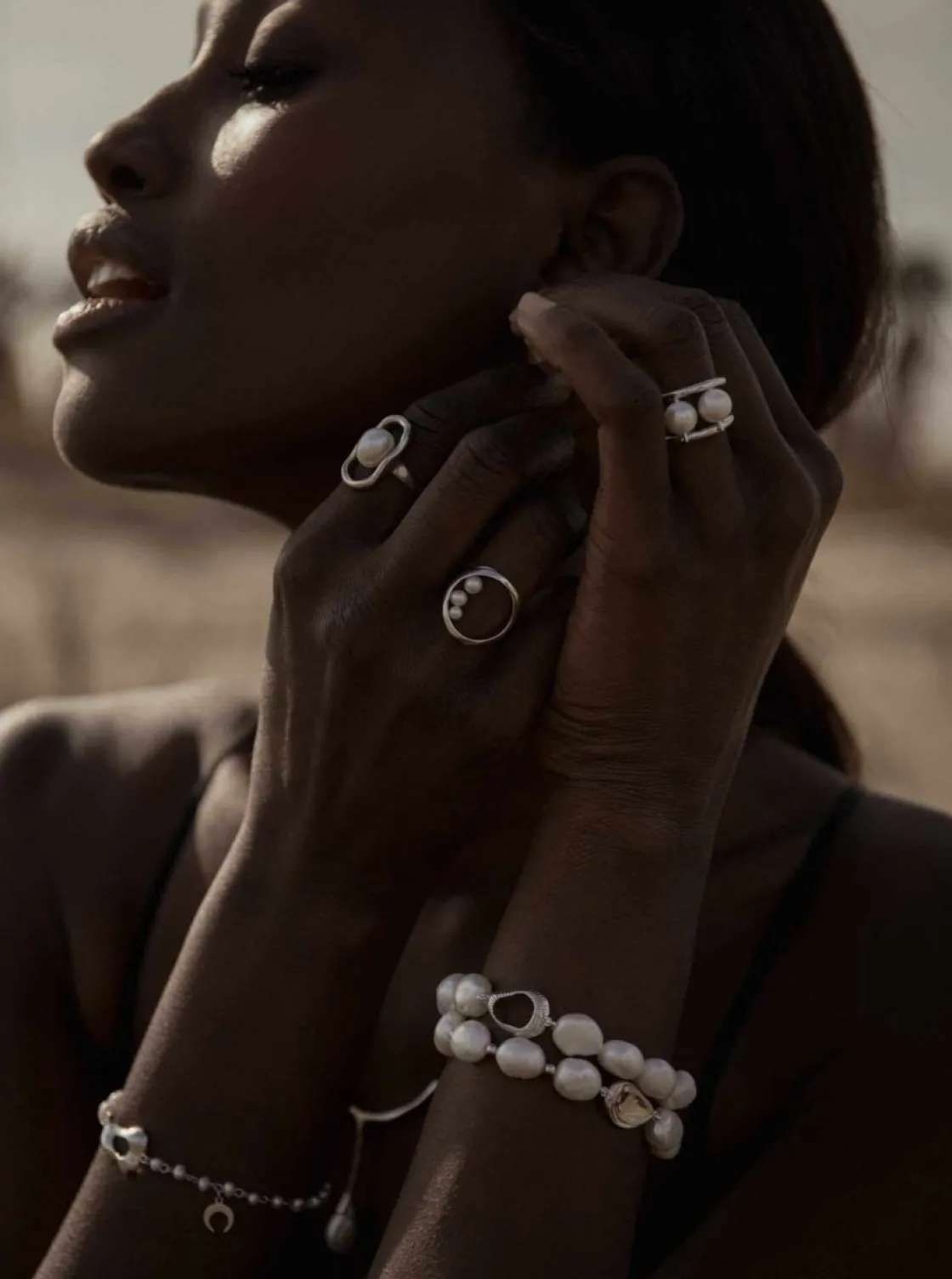 Anillos Con Perlas | LINEARGENT Anillos con perlas de plata lisa diseño doble