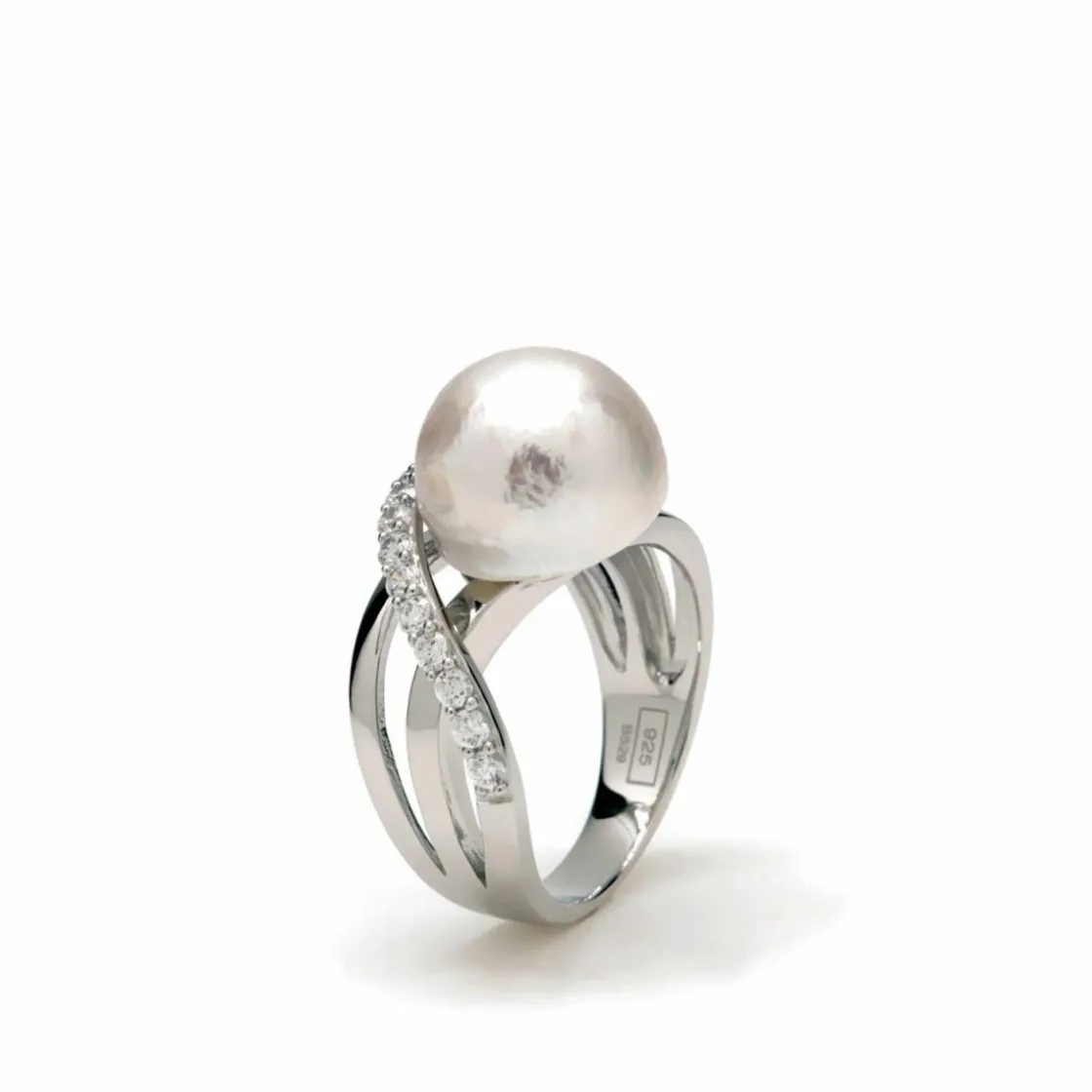 Anillos Con Perlas | LINEARGENT Anillos con perlas plata raíl cruzado y circonitas