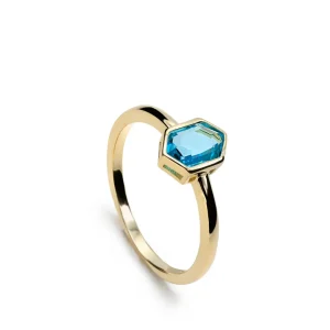 Anillos Dorados | Anillos Pequeños | LINEARGENT Anillos con piedras baño dorado tono aguamarina