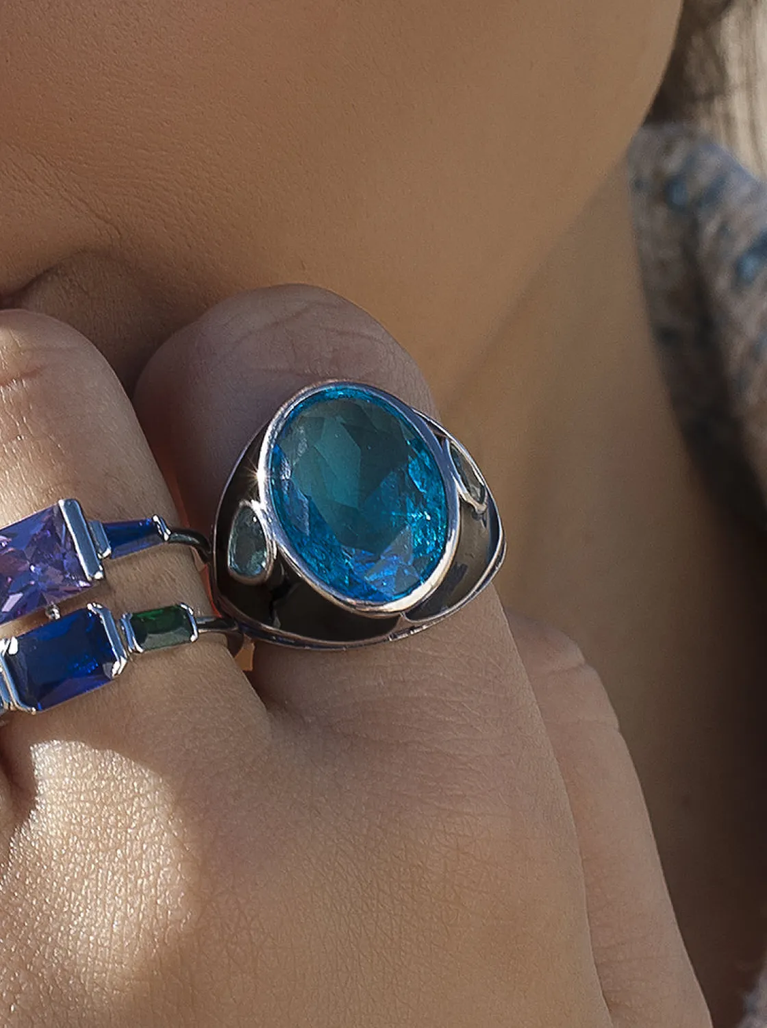 Anillos Grandes | LINEARGENT Anillos con piedras con gema en tono aguamarina