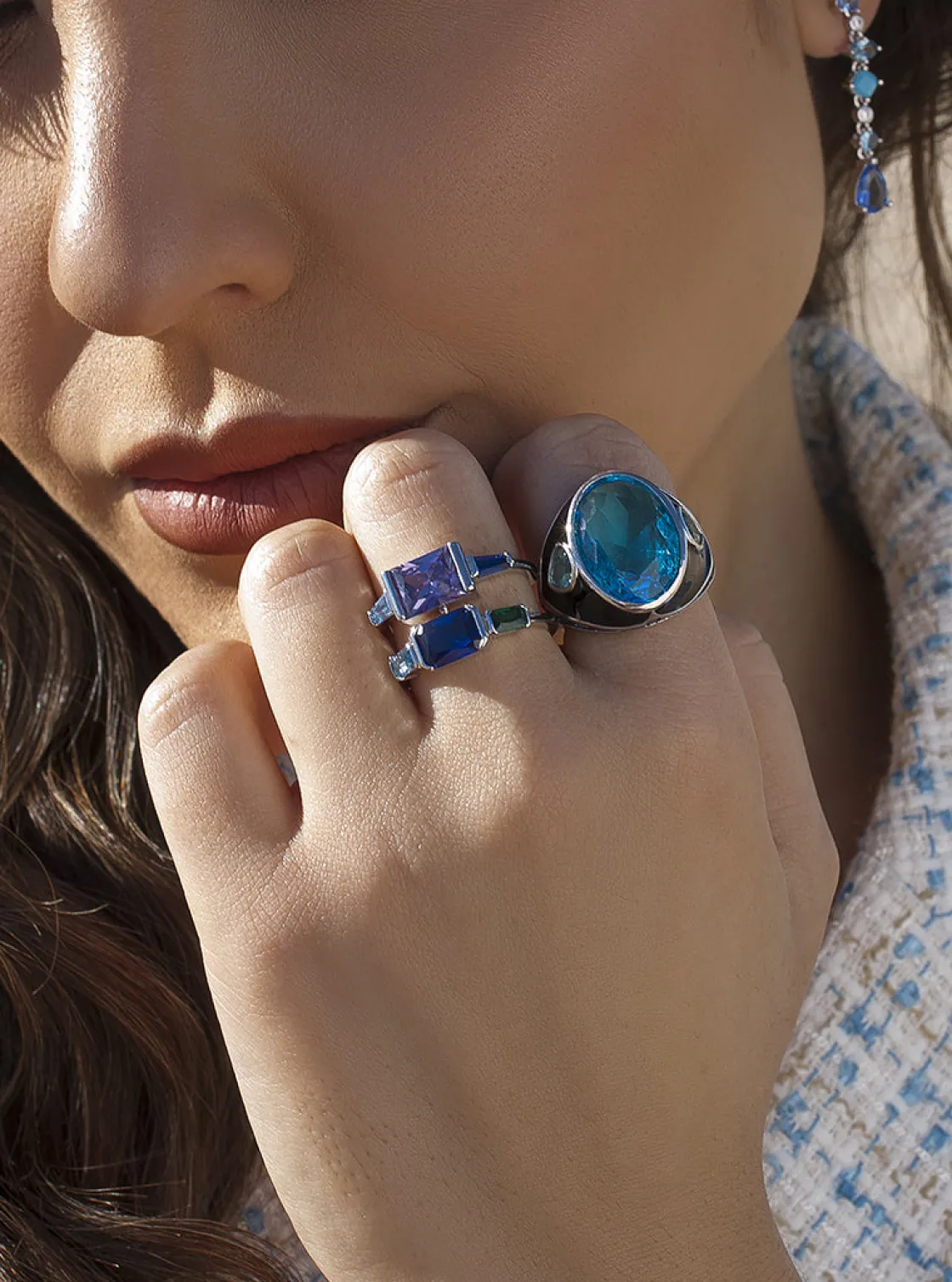 Anillos Grandes | LINEARGENT Anillos con piedras con gema en tono aguamarina