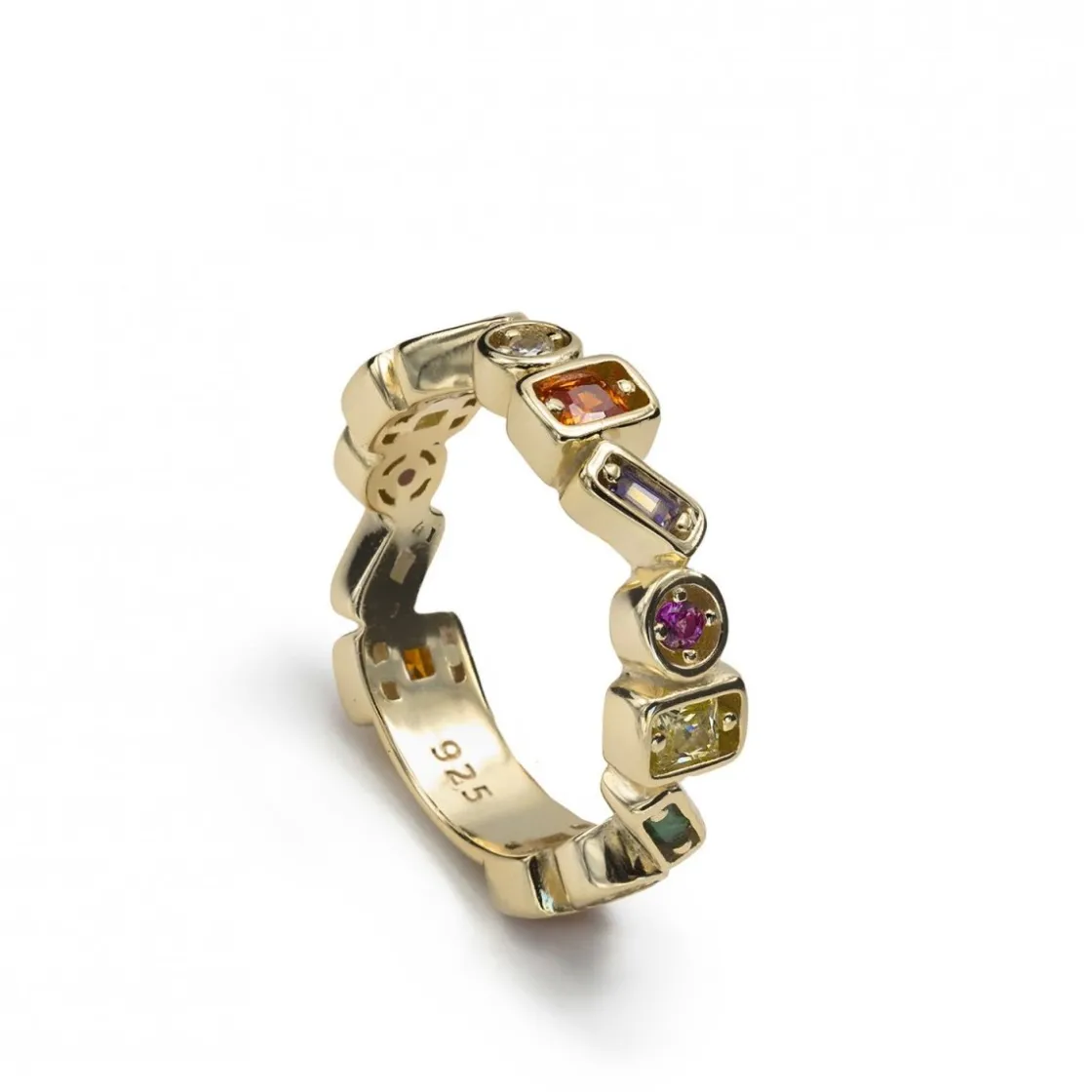 Anillos Dorados | Anillos Con Piedras | LINEARGENT Anillos con piedras de diseño geometrico multicolor