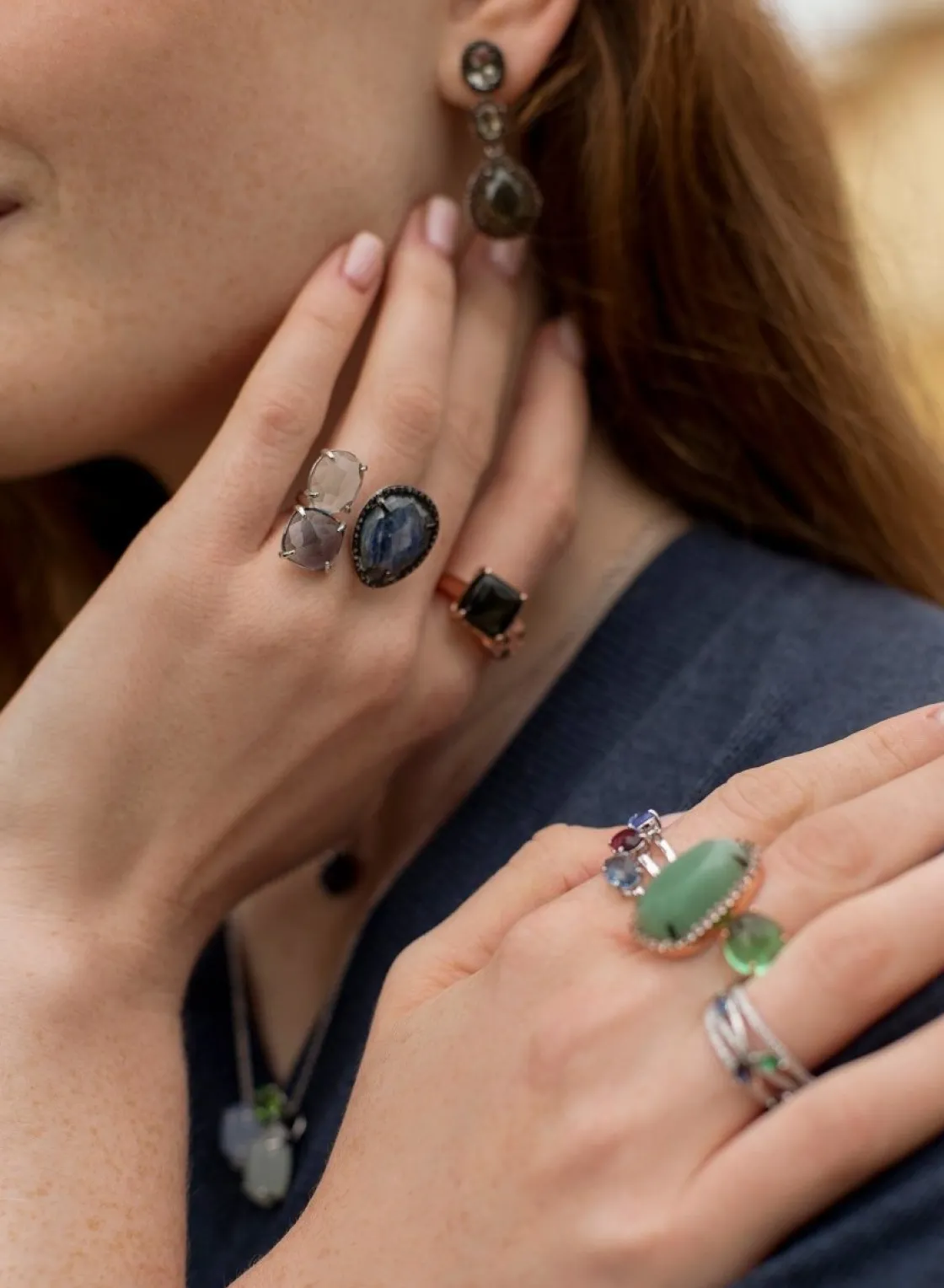 Anillos Con Piedras | LINEARGENT Anillos con piedras diseño abierto en tonos azules