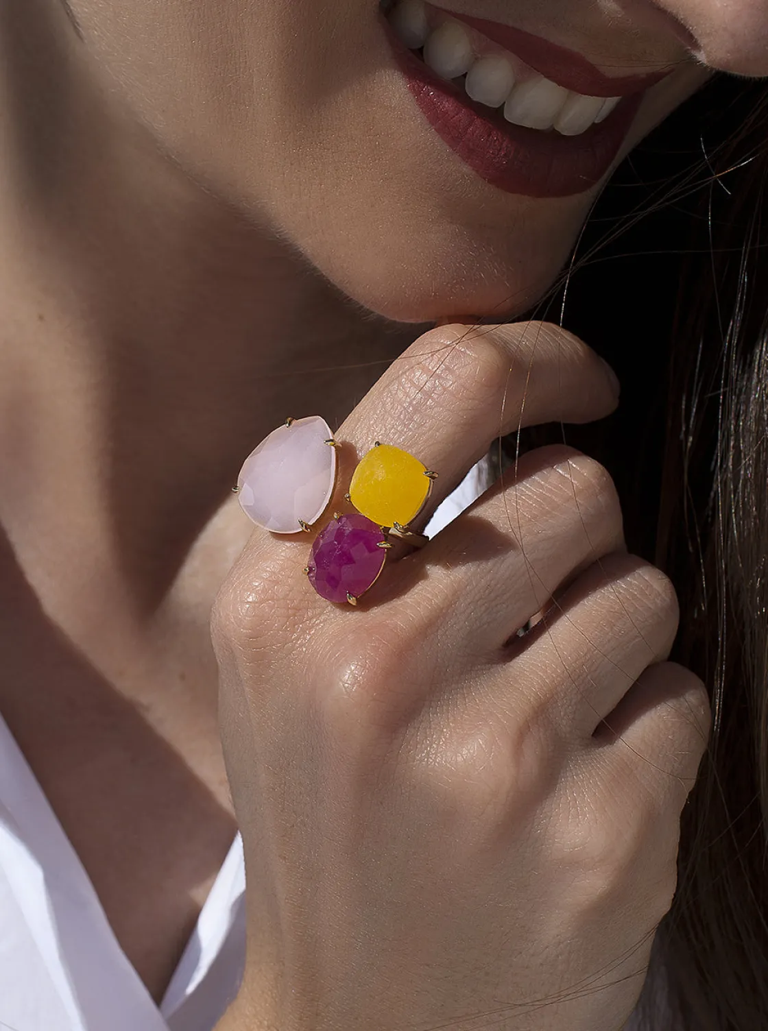 Anillos Especiales | Anillos Dorados | LINEARGENT Anillos con piedras diseño abierto en tonos rosados