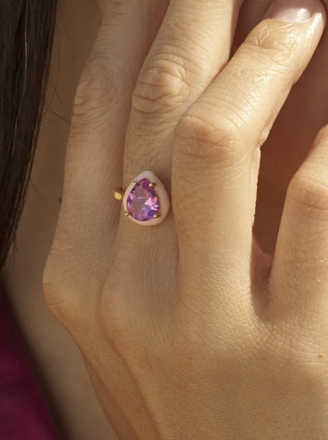 Anillos Con Piedras | LINEARGENT Anillos con piedras diseño de gota con esmalte rosa