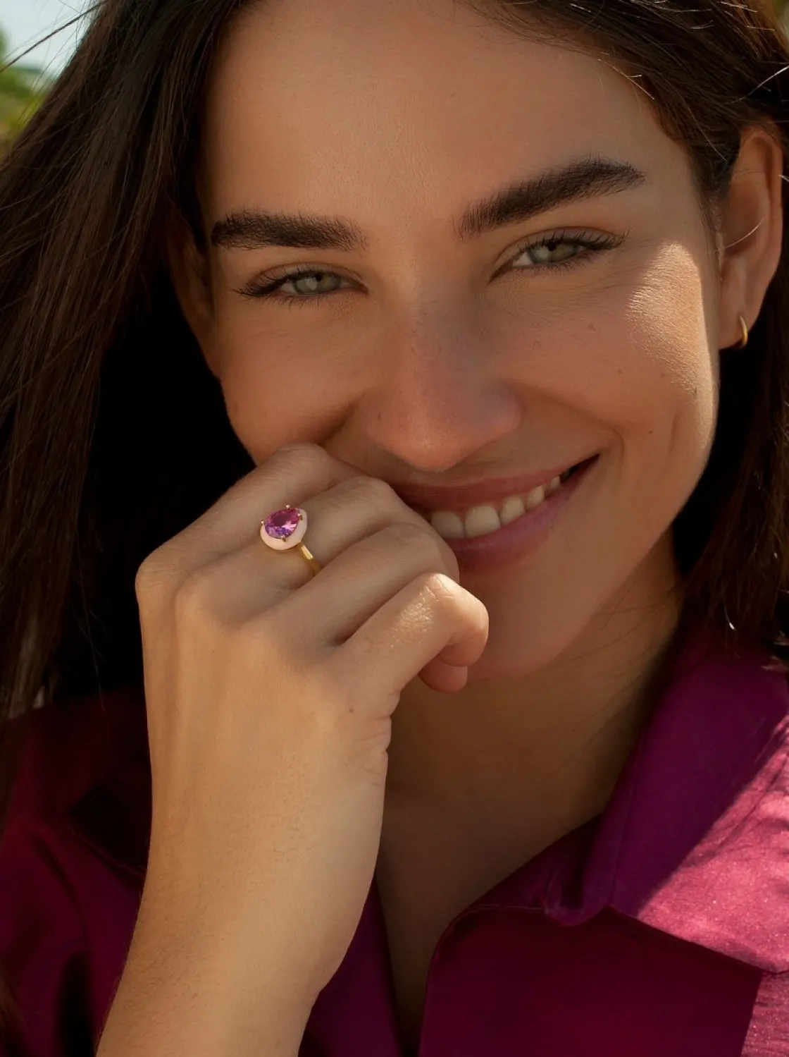 Anillos Con Piedras | LINEARGENT Anillos con piedras diseño de gota con esmalte rosa