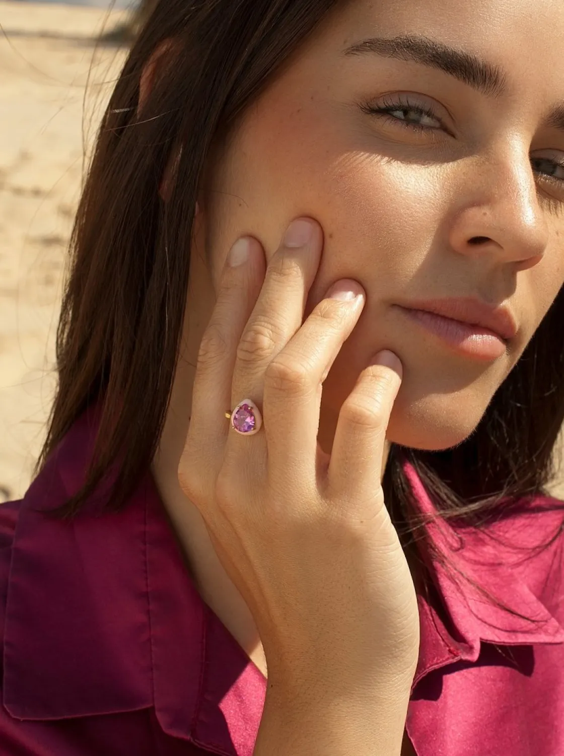 Anillos Con Piedras | LINEARGENT Anillos con piedras diseño de gota con esmalte rosa