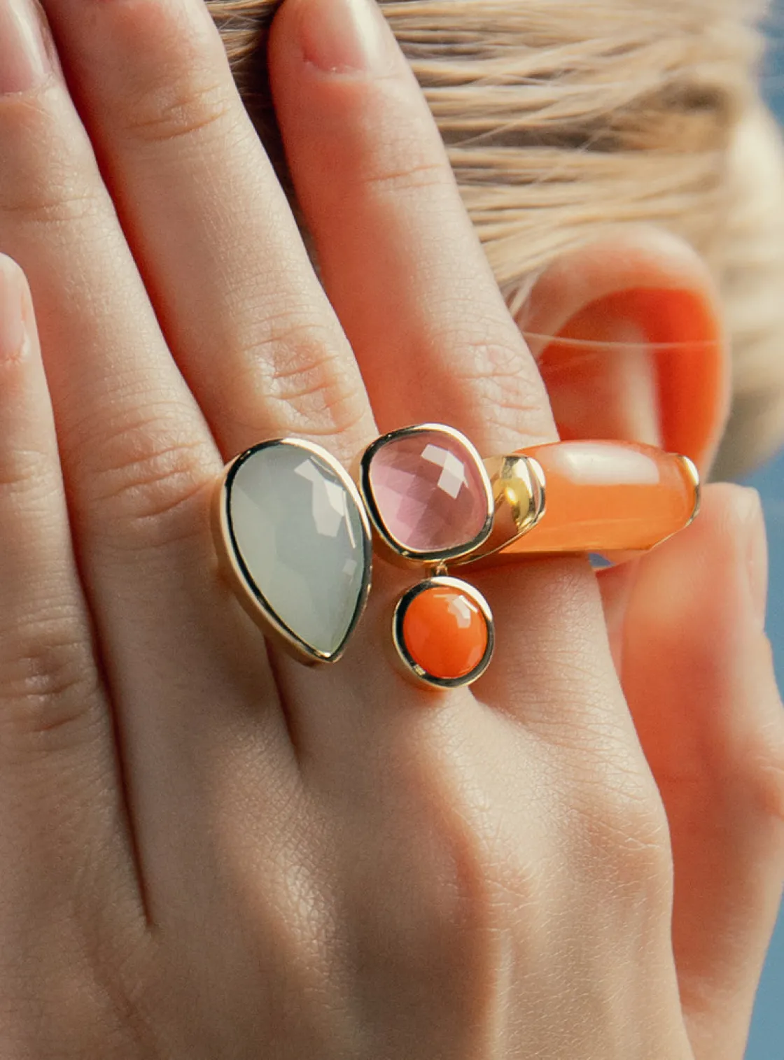 Anillos Con Piedras | Anillos Grandes | LINEARGENT Anillos con piedras diseño lágrima cuarzo rosa