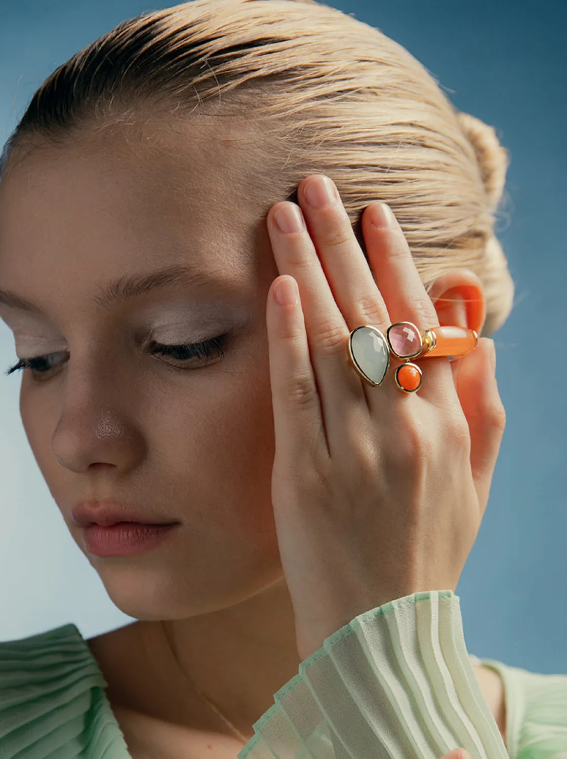 Anillos Con Piedras | Anillos Grandes | LINEARGENT Anillos con piedras diseño lágrima cuarzo rosa