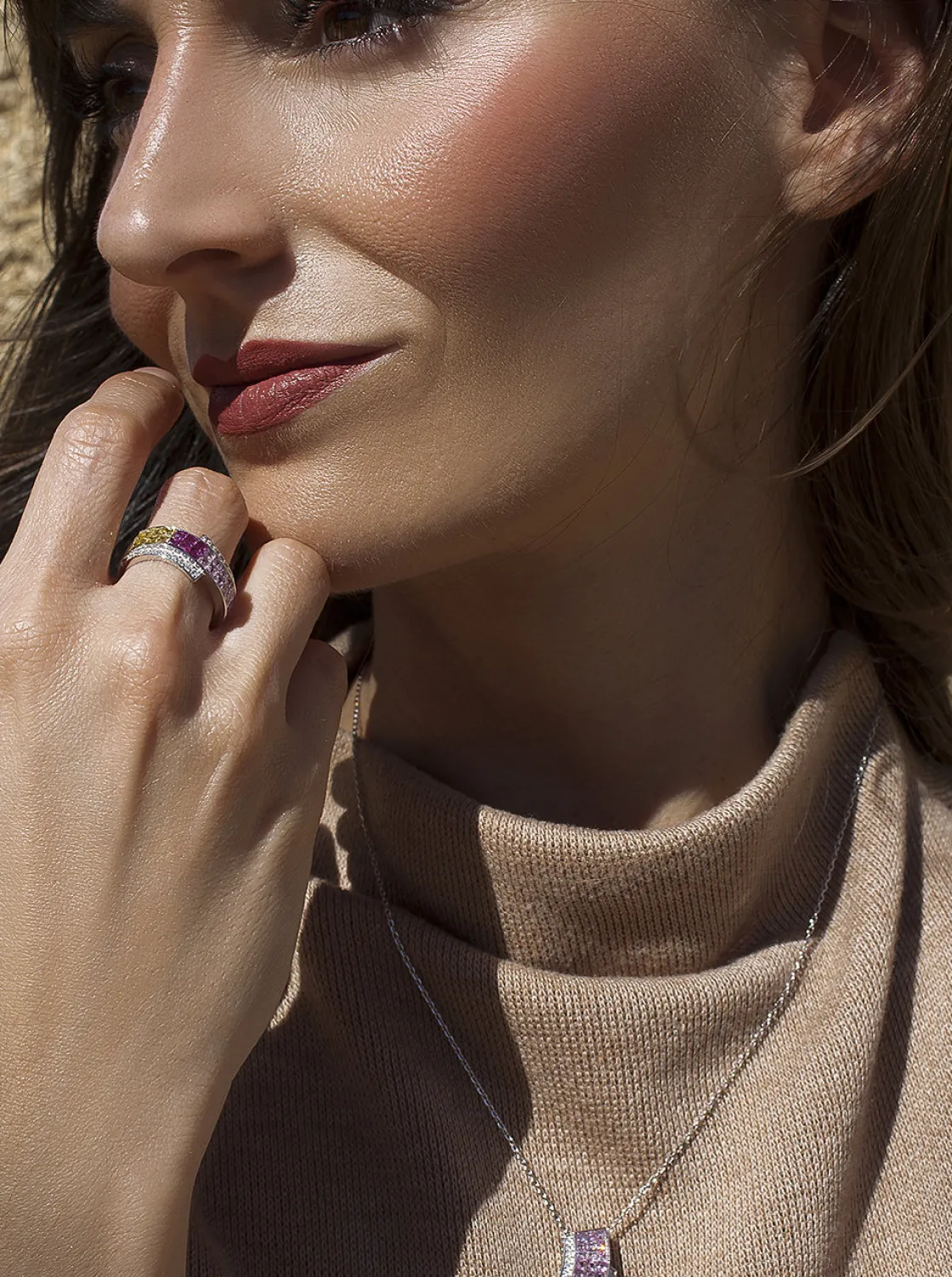 Anillos Con Piedras | LINEARGENT Anillos con piedras doble raíl tonos rosados