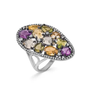 Anillos Con Piedras | Anillos Grandes | LINEARGENT Anillos con piedras estilo curvilíneo mosaico verde