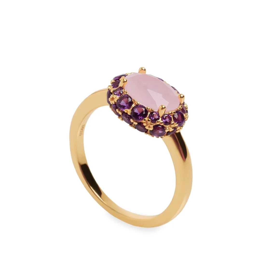 Anillos Dorados | Anillos Con Piedras | LINEARGENT Anillos con piedras motivo central en tono rosa palo y violeta