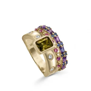 Anillos Dorados | Anillos Con Piedras | LINEARGENT Anillos con piedras motivo central rectangular tono olivina