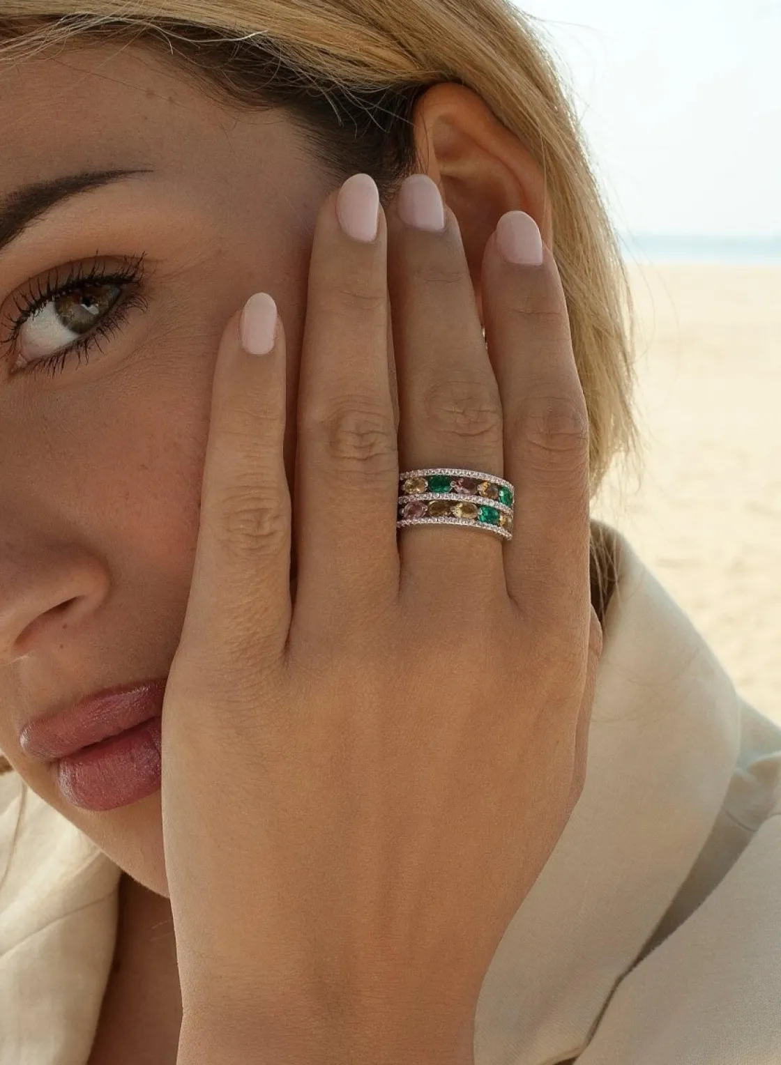 Anillos Con Piedras | LINEARGENT Anillos con piedras multicolores y carriles de circonitas