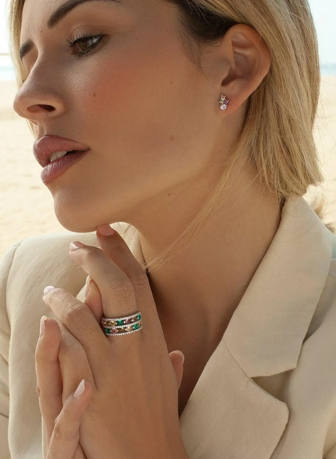 Anillos Con Piedras | LINEARGENT Anillos con piedras multicolores y carriles de circonitas