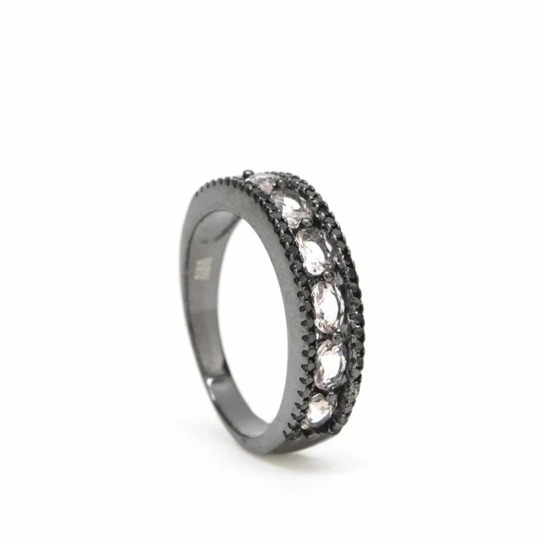 Anillos Con Piedras | LINEARGENT Anillos con piedras rosadas diseño carriles con circonitas