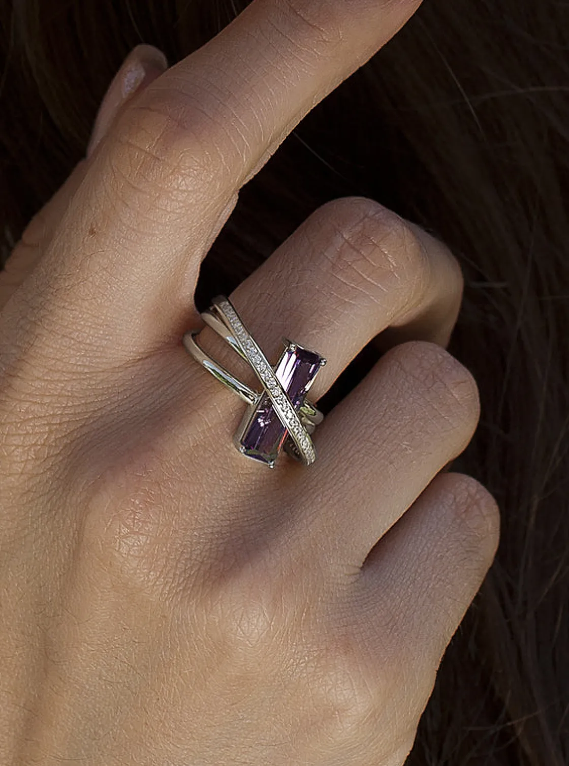 Anillos Con Piedras | LINEARGENT Anillos con piedras talla esmerlada tono lavanda