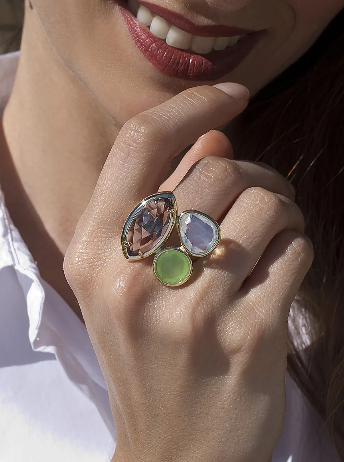 Anillos Dorados | Anillos Con Piedras | LINEARGENT Anillos con piedras talla marquesa tono amatista