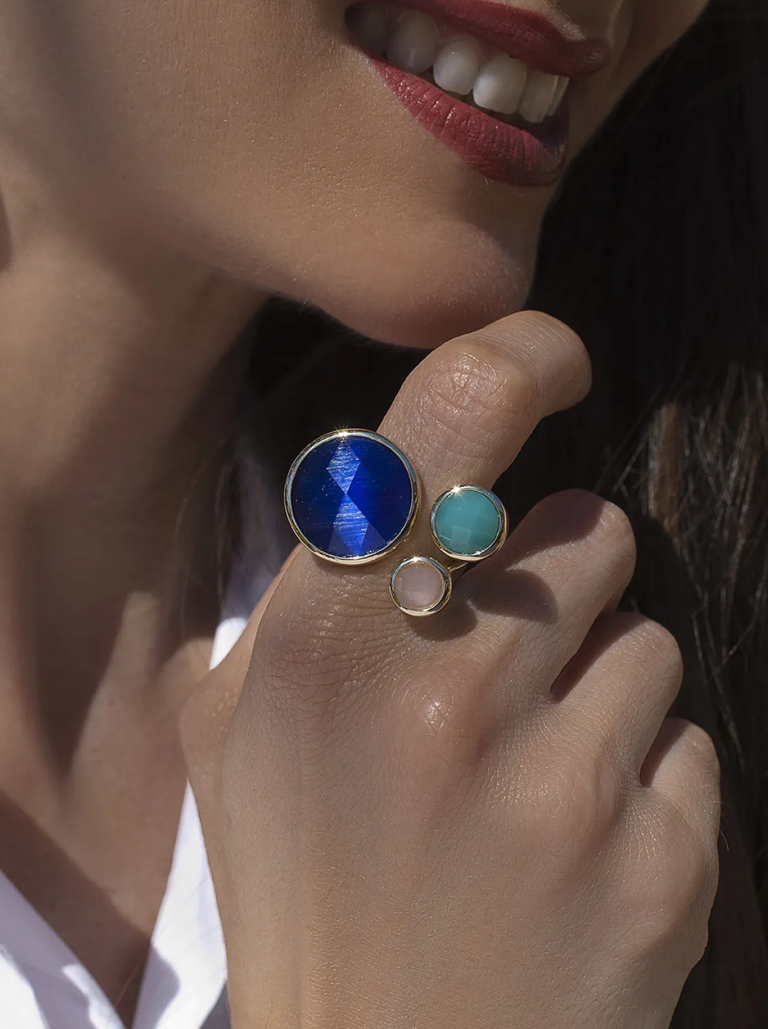 Anillos Especiales | Anillos Dorados | LINEARGENT Anillos con piedras talla redonda con lapislazuli