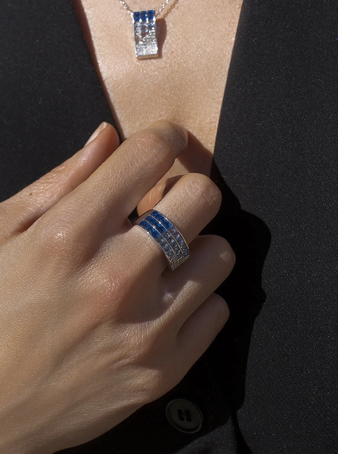 Anillos Con Piedras | LINEARGENT Anillos con piedras triple raíl tonos azules