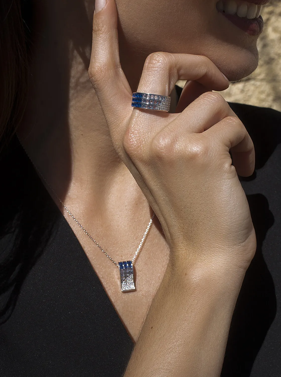 Anillos Con Piedras | LINEARGENT Anillos con piedras triple raíl tonos azules