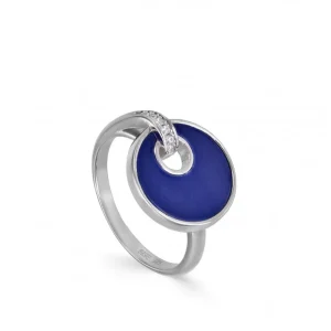 Anillos De Diseño | Anillo Sello | LINEARGENT Anillos de diseño con círculo azul y detalle de circonitas