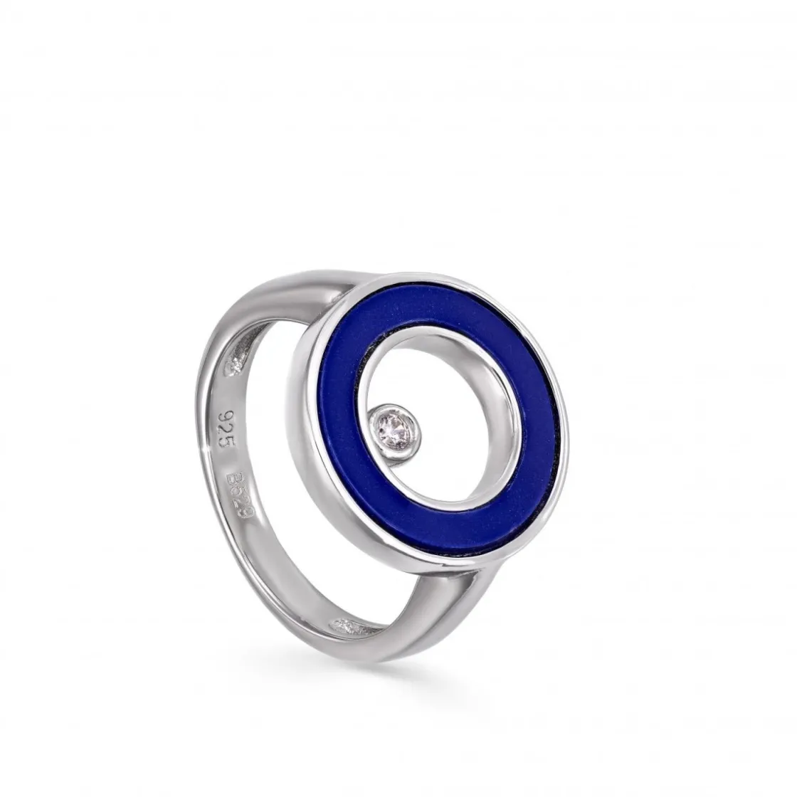 Anillos De Diseño | Anillo Sello | LINEARGENT Anillos de diseño con círculo central de lapislázuli y circonita