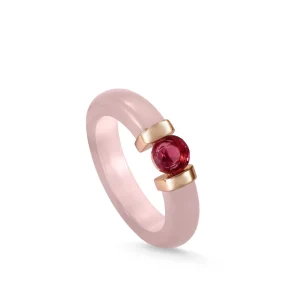 Anillos De Diseño | LINEARGENT Anillos de diseño con detalle central de gema fucsia